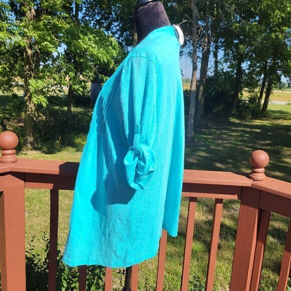 Fashion Bug Women's Open Cardigan 3/4 sleeve, Turquoise, OX - Picture 4 of 9